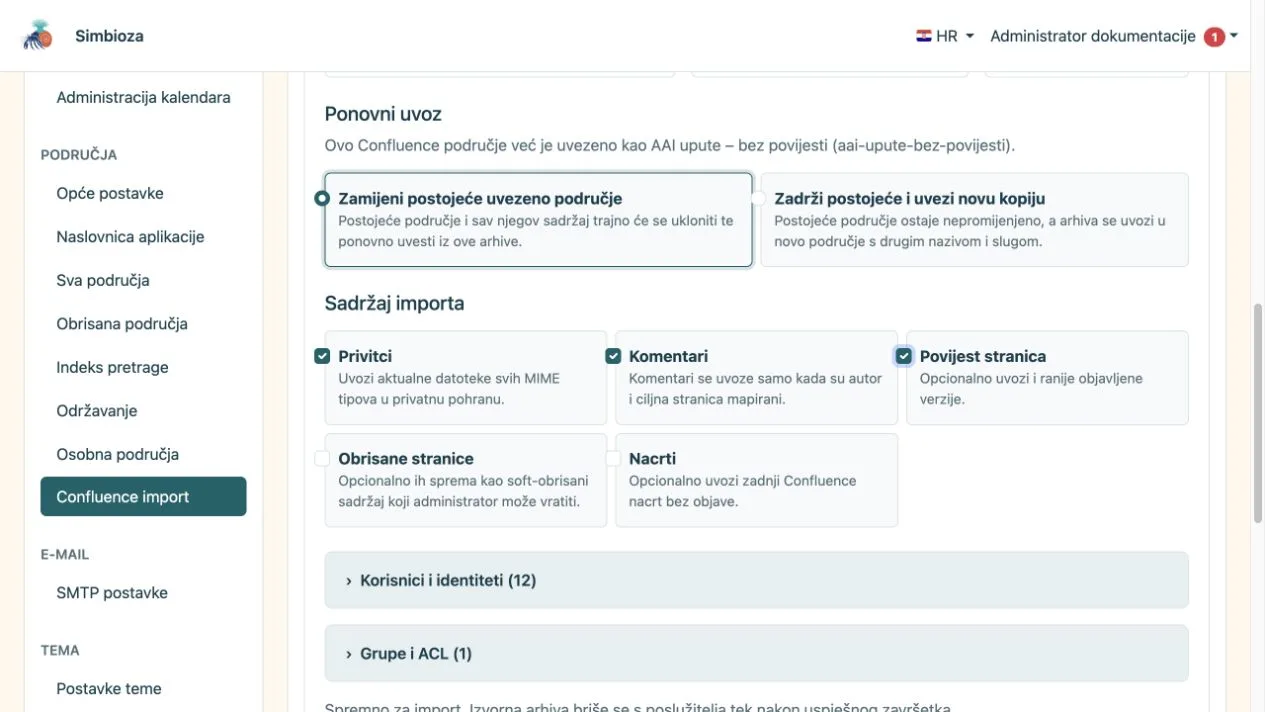Import s uključenom poviješću