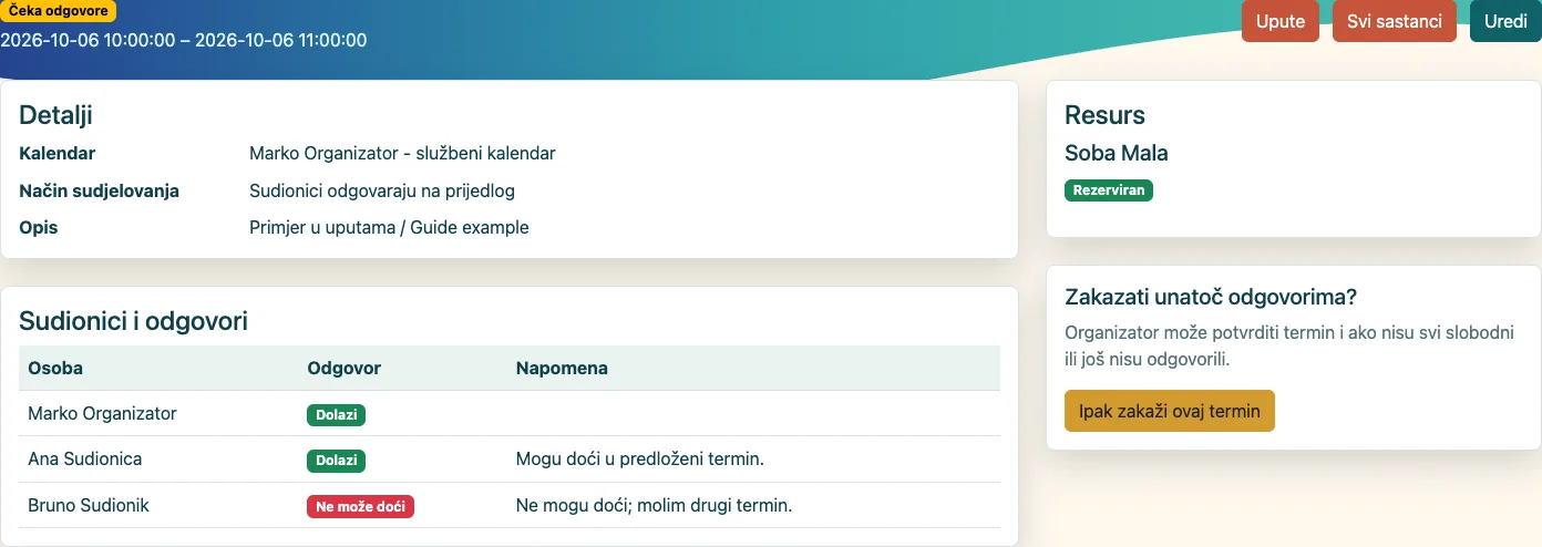 Mogućnost svjesnog zakazivanja unatoč odgovorima.