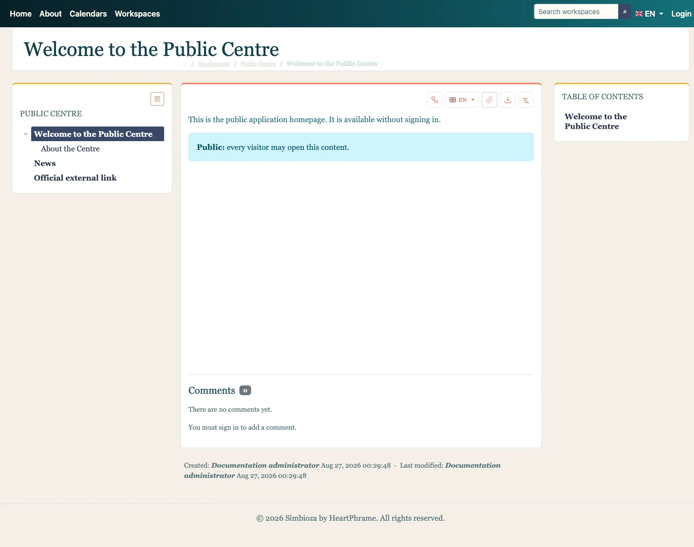 Public home page