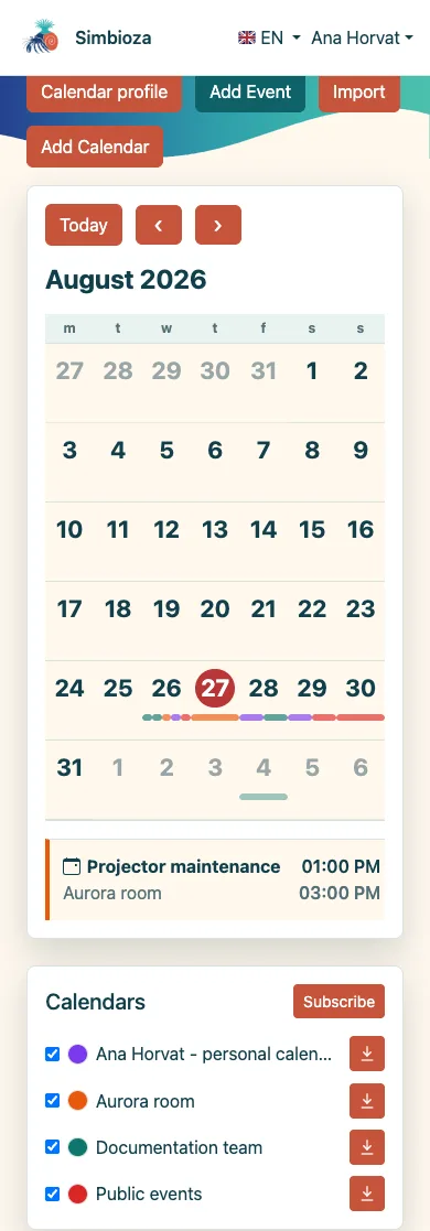 Mobile calendar view