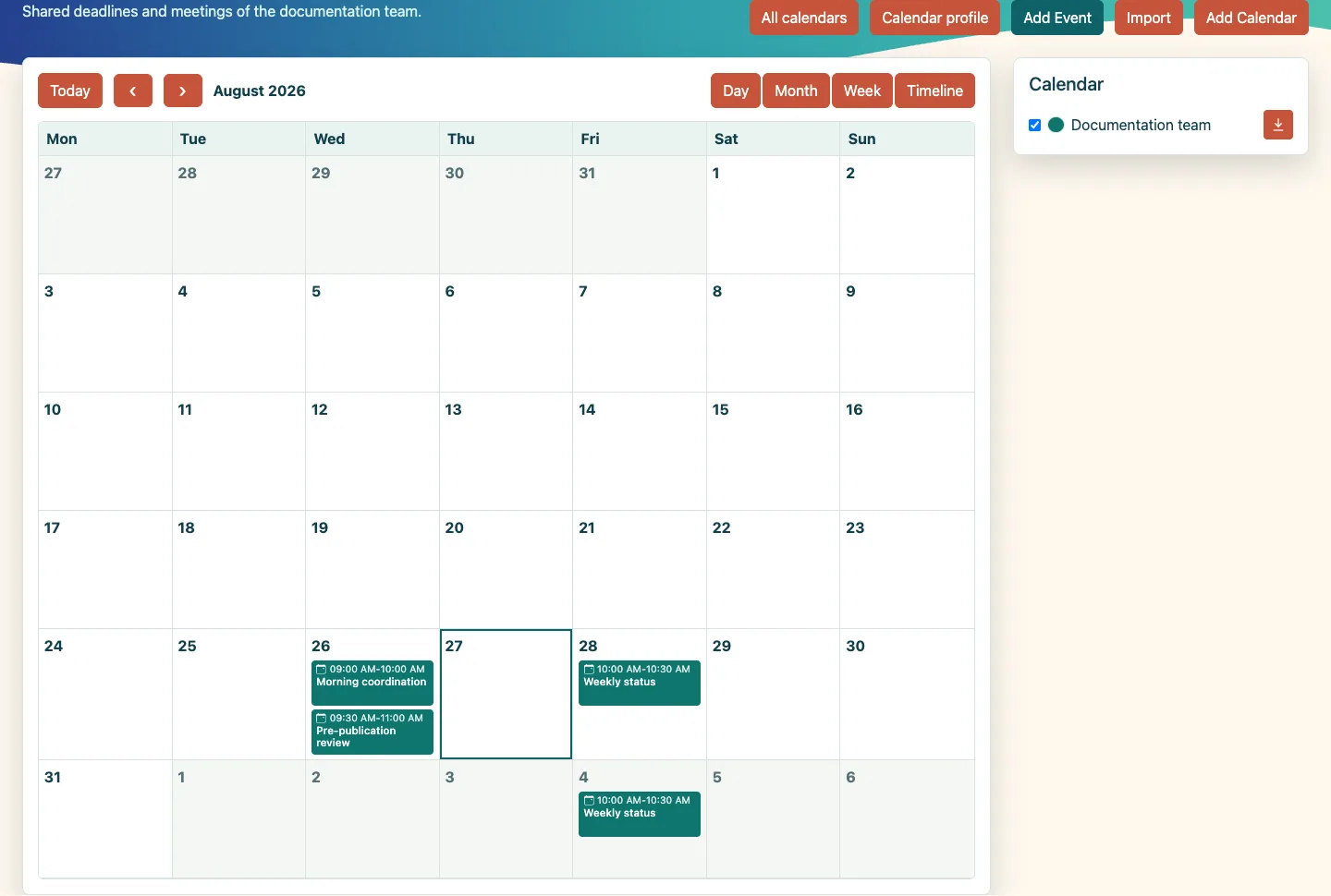 Single calendar view