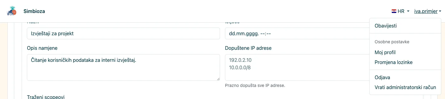 Obavijest o API ključu