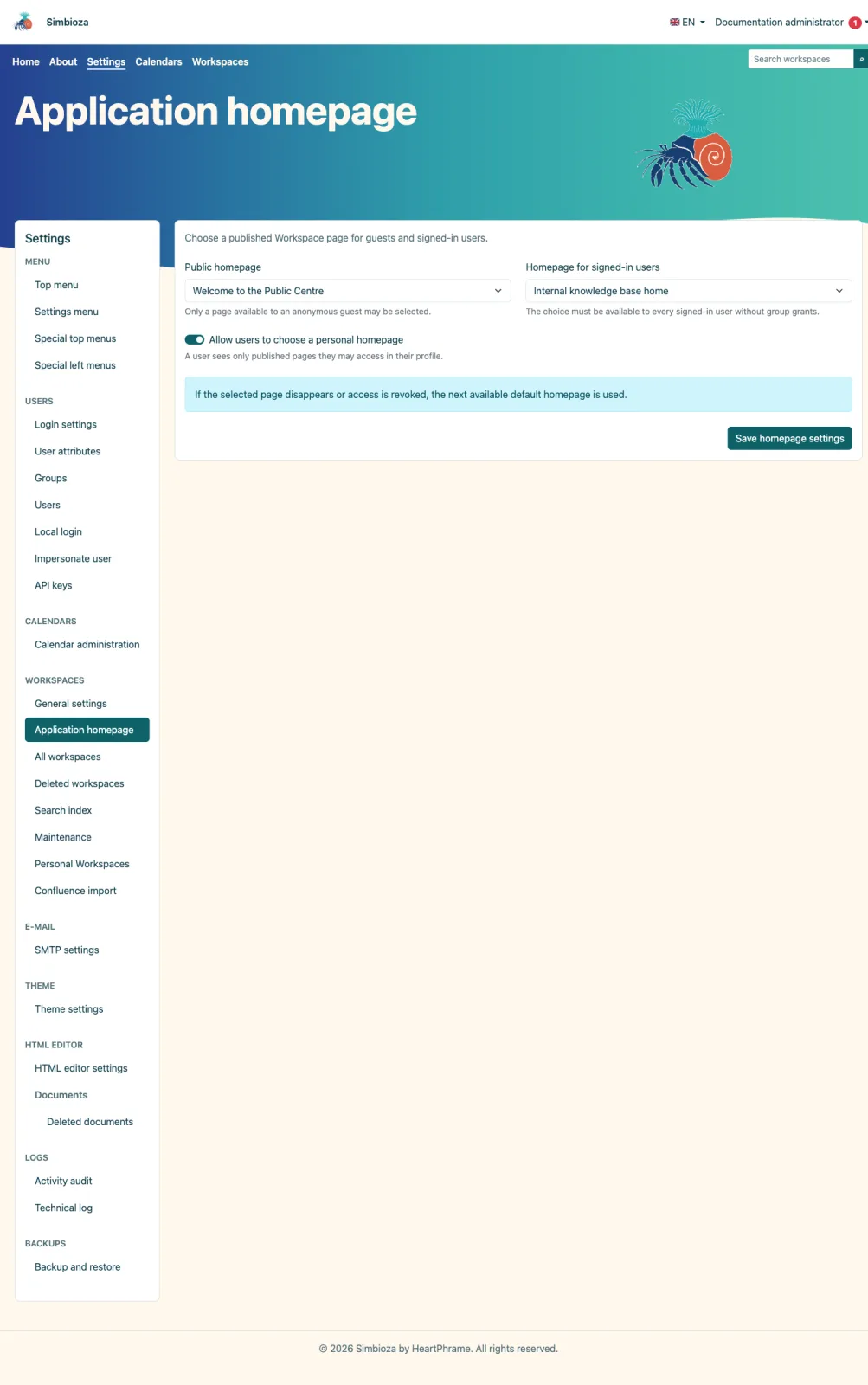 Application home pages