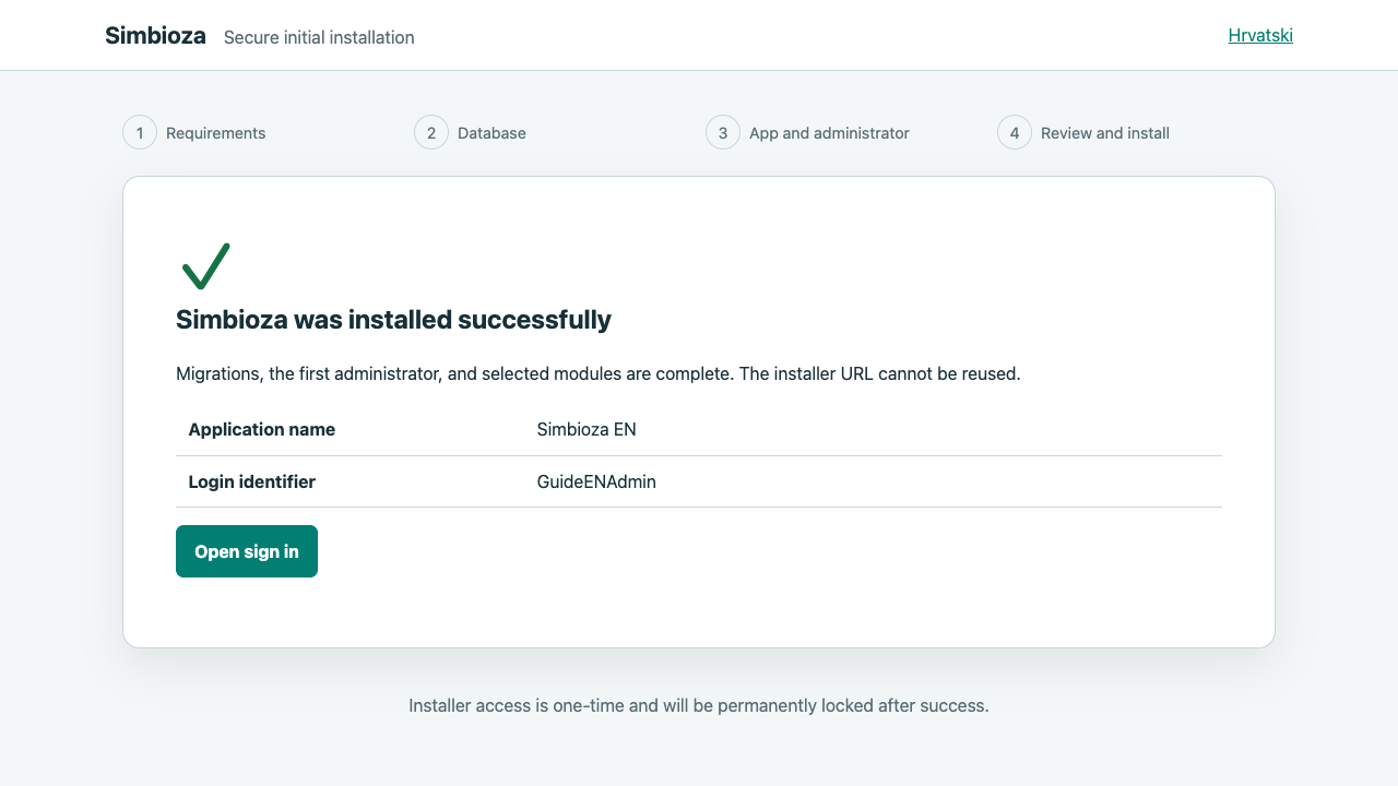 English installer success confirmation.
