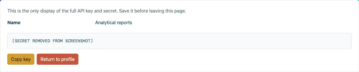 One-time API secret retrieval