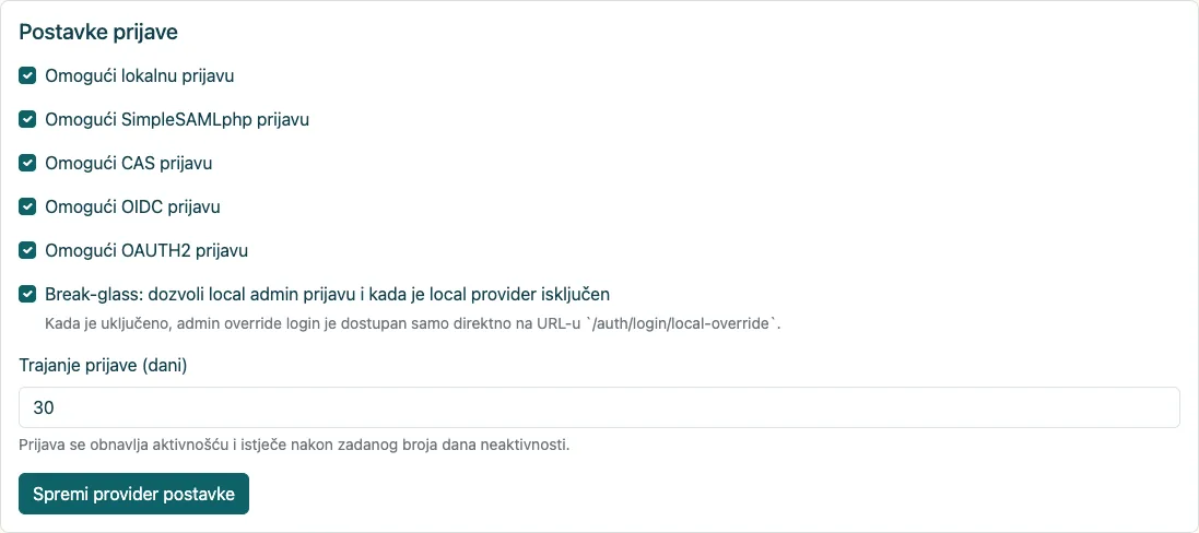 Pregled postavki prijave
