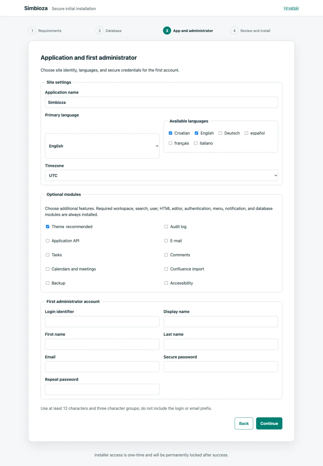 English isolated FPM: empty application form.