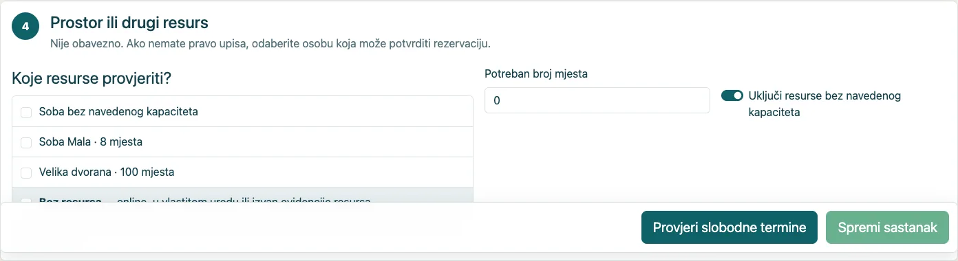 Checkboxovi se mogu označiti i odznačiti; Bez resursa je izričit izbor.