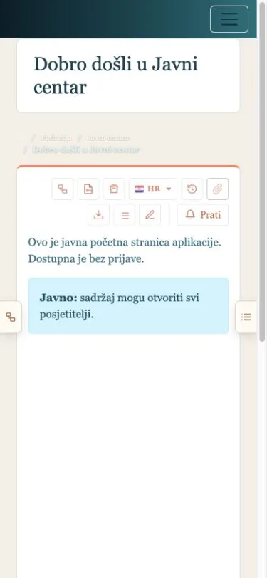 Mobilni prikaz javne stranice