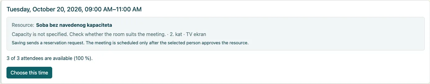 The time and a specific room form one offered option.
