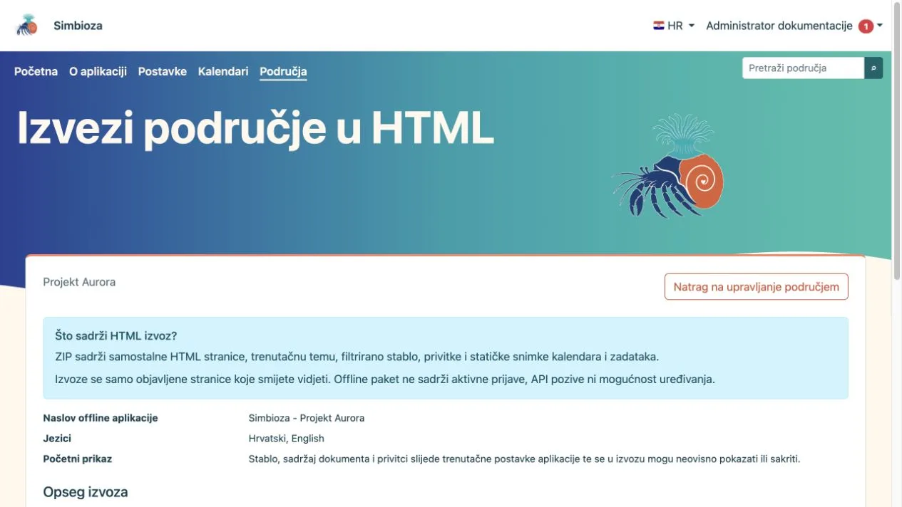 Opcije HTML izvoza područja