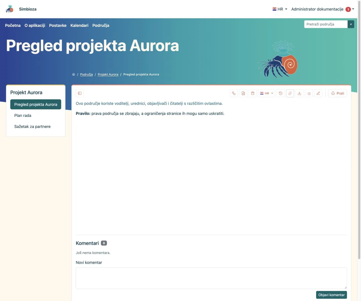 Posebni lijevi meni u stvarnom području