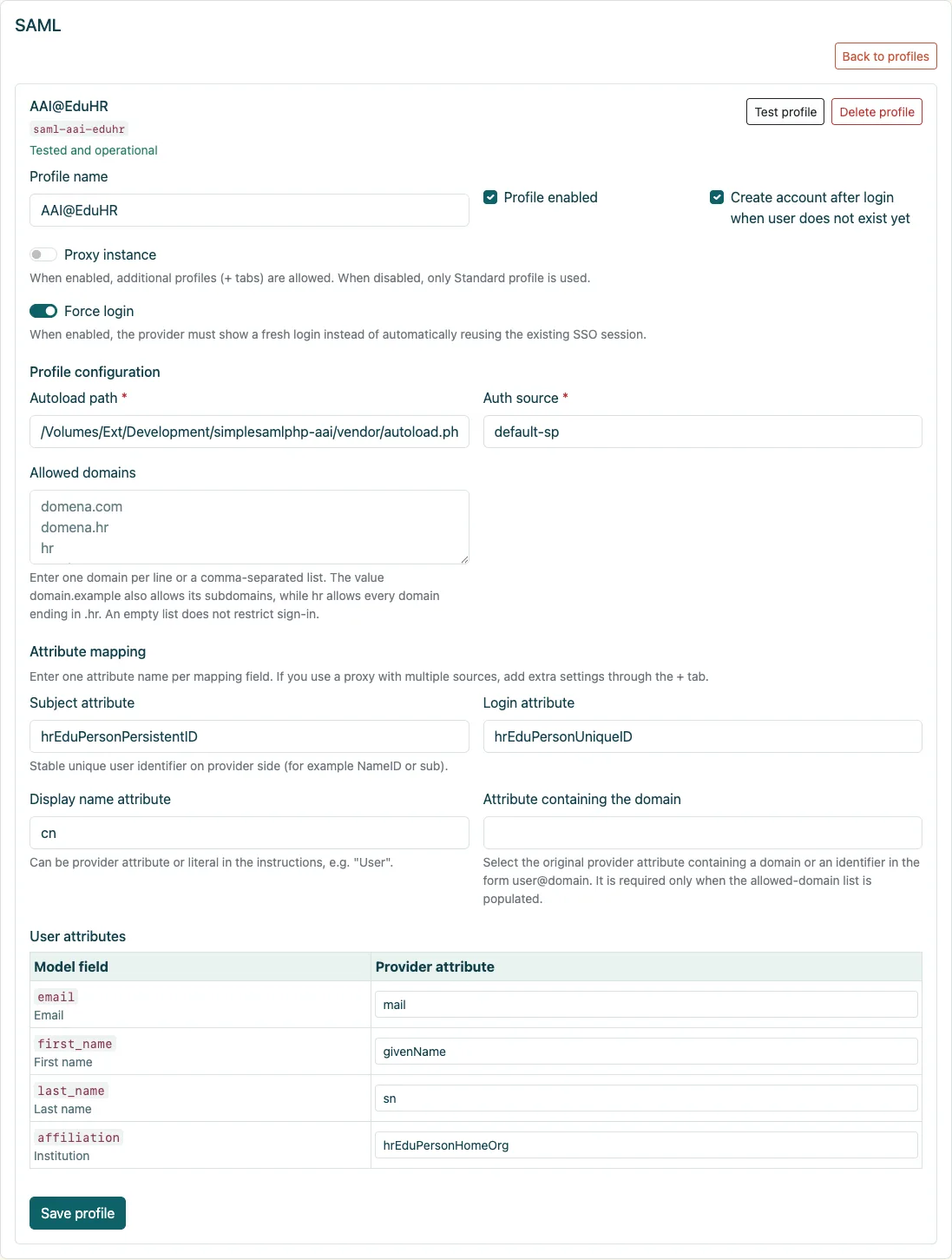 Initial SAML configuration