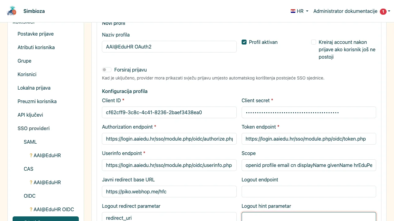 Početna OAuth2 konfiguracija