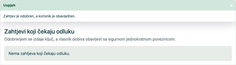 Odobren API zahtjev