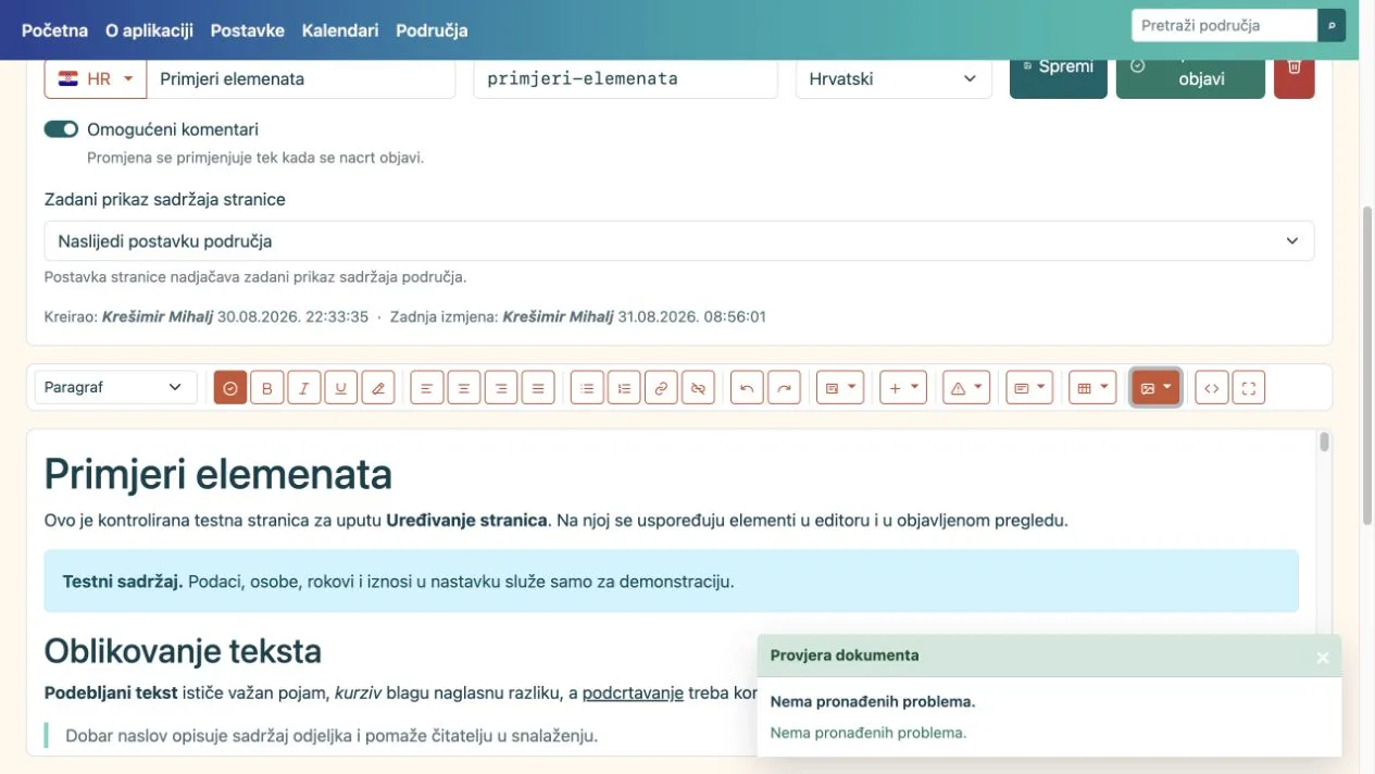 Uspješna provjera dokumenta bez pronađenih problema