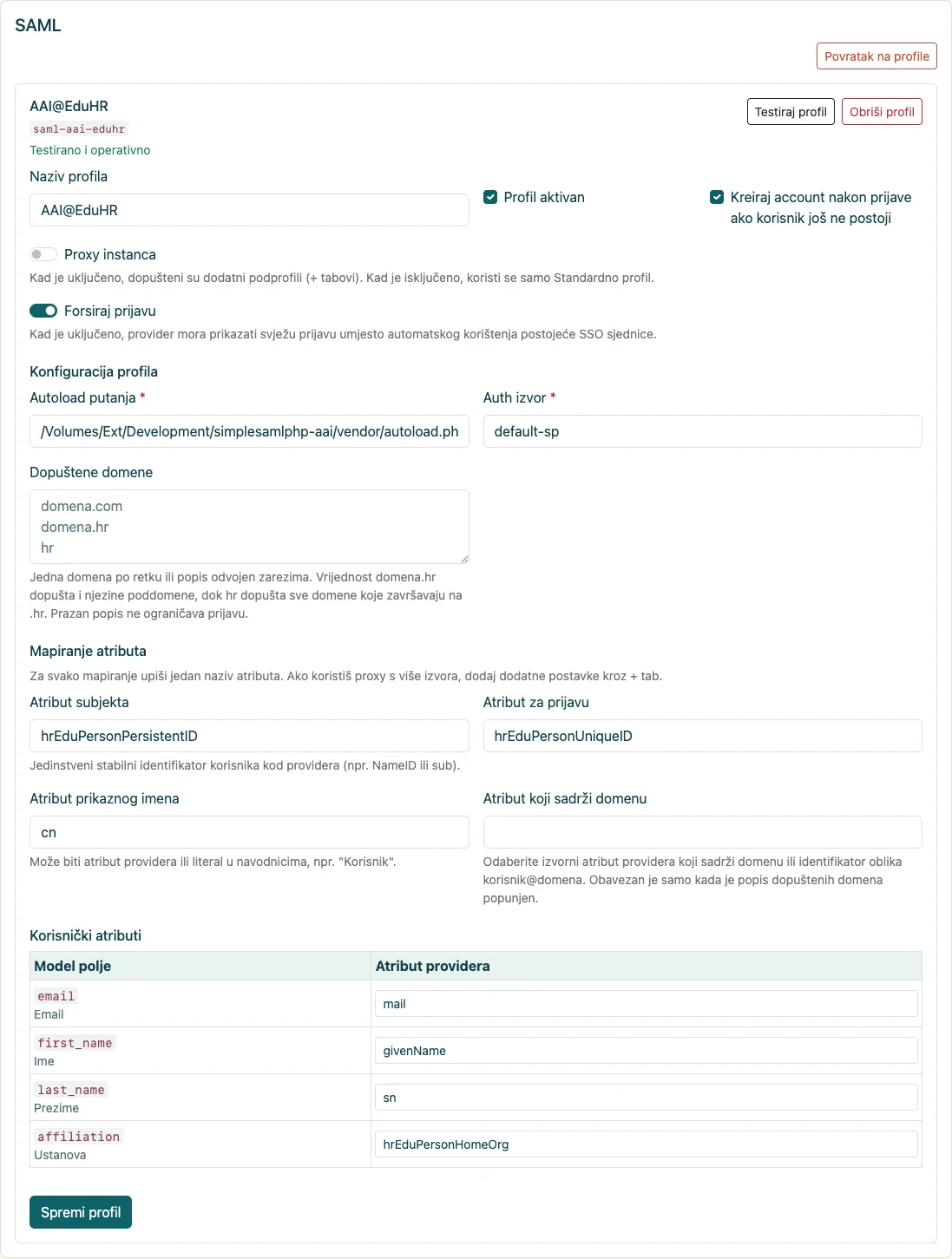 Operativni SAML profil