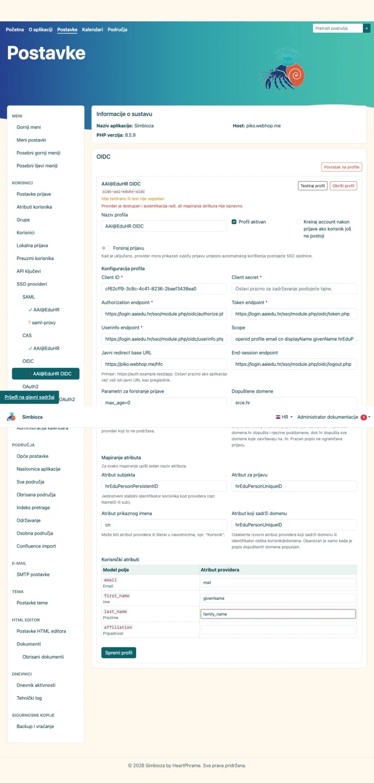 OIDC mapiranje i domena
