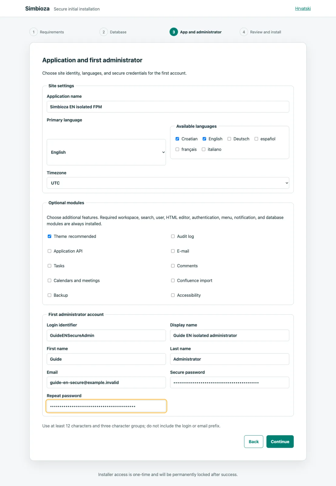 English isolated FPM: completed application form.