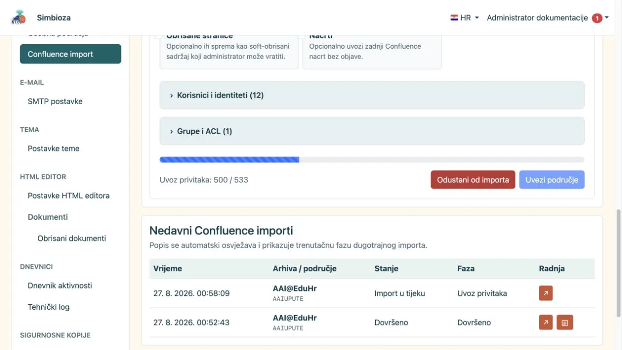 Confluence import u tijeku