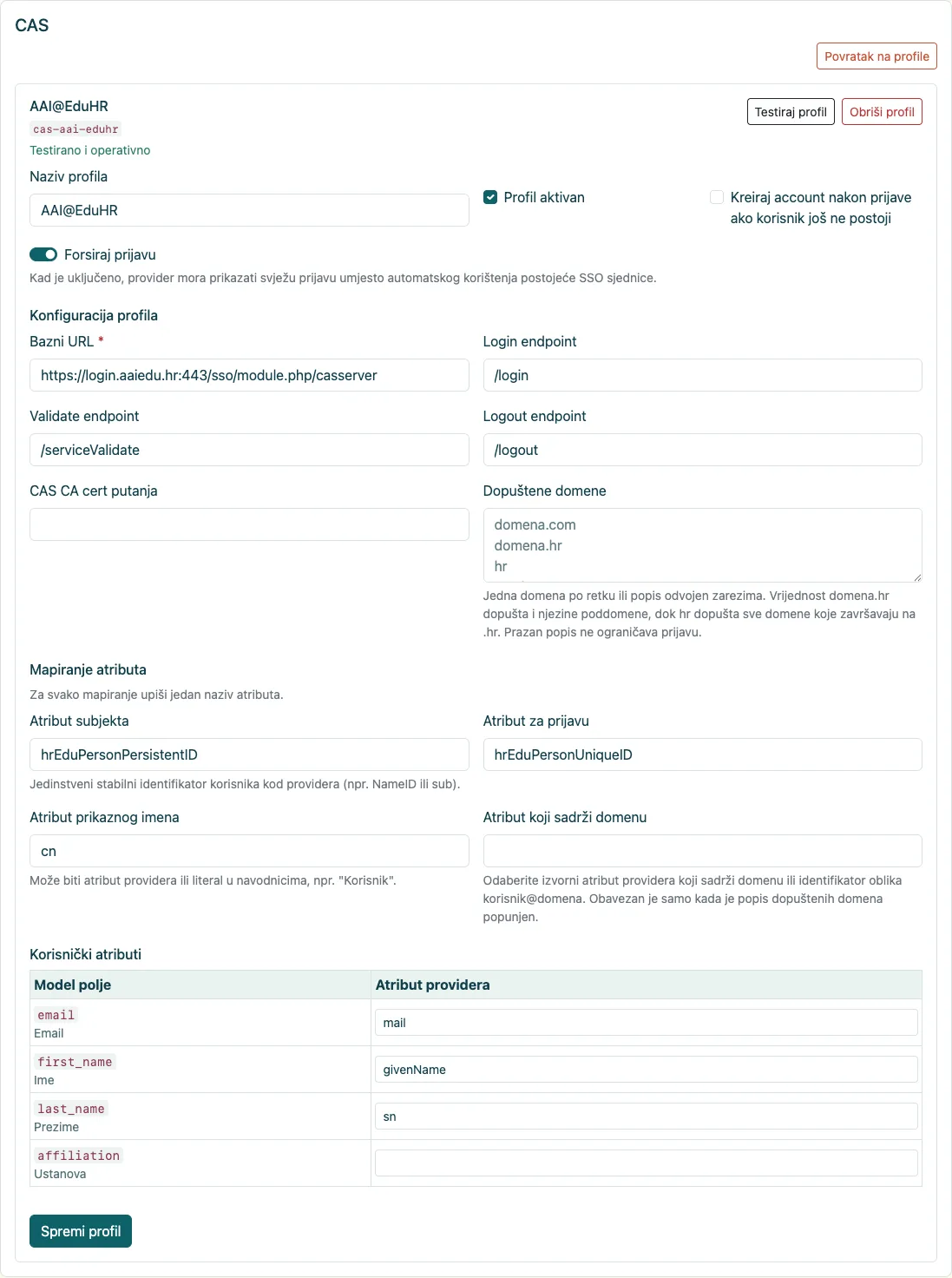 Operativni CAS profil