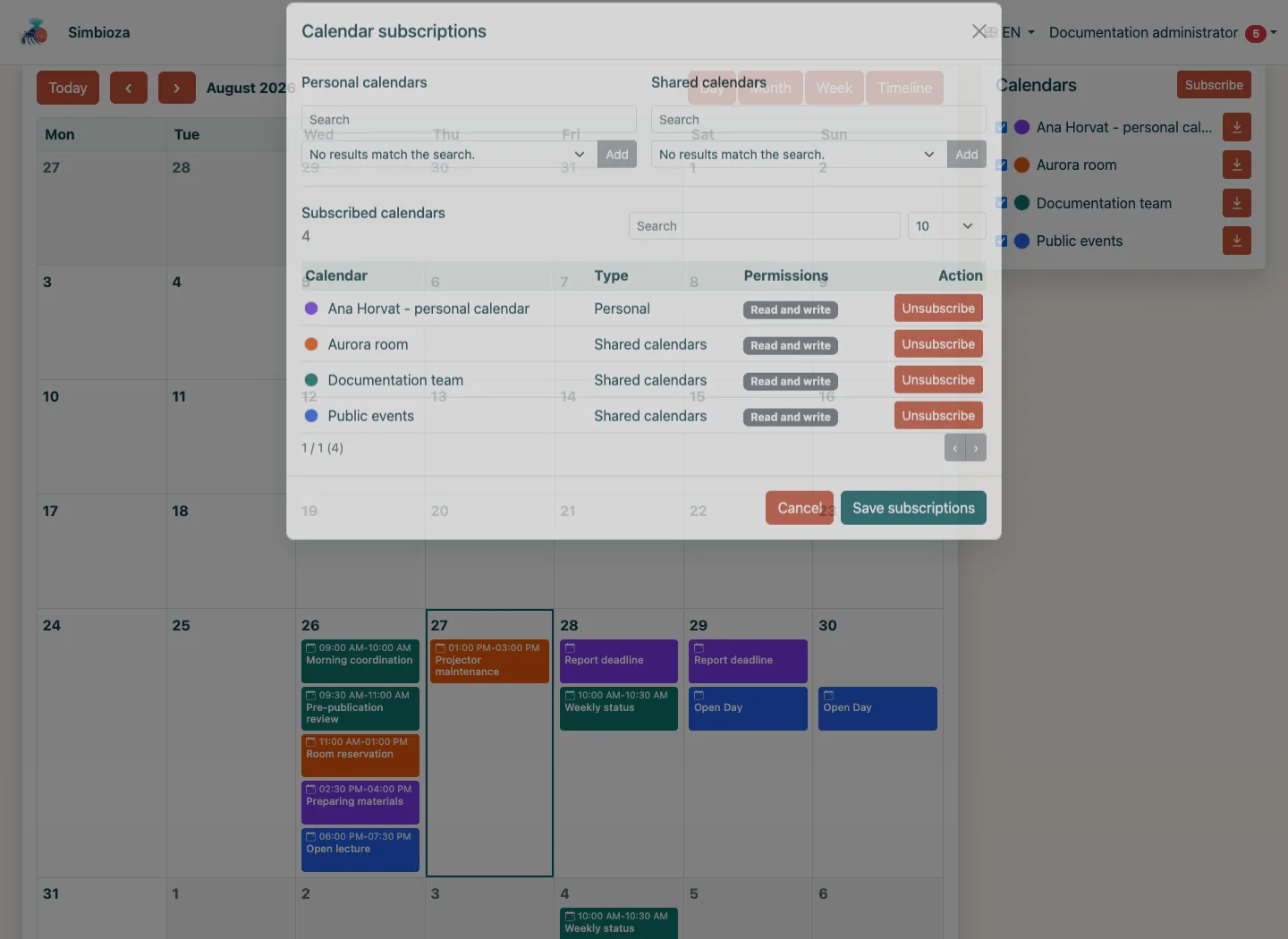 Calendar subscriptions