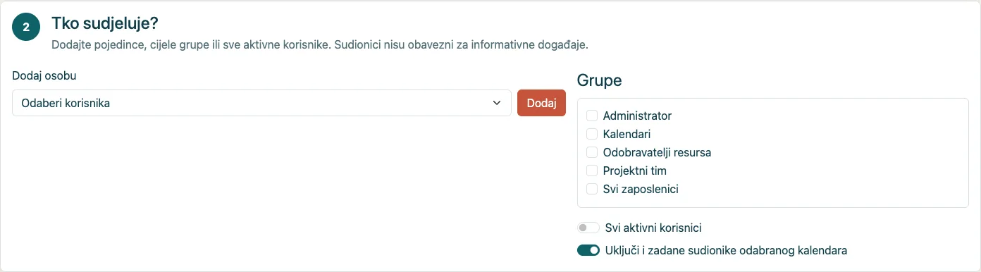 Popis osoba i grupa ostaje prazan dok ih ovlaštena osoba ne doda.