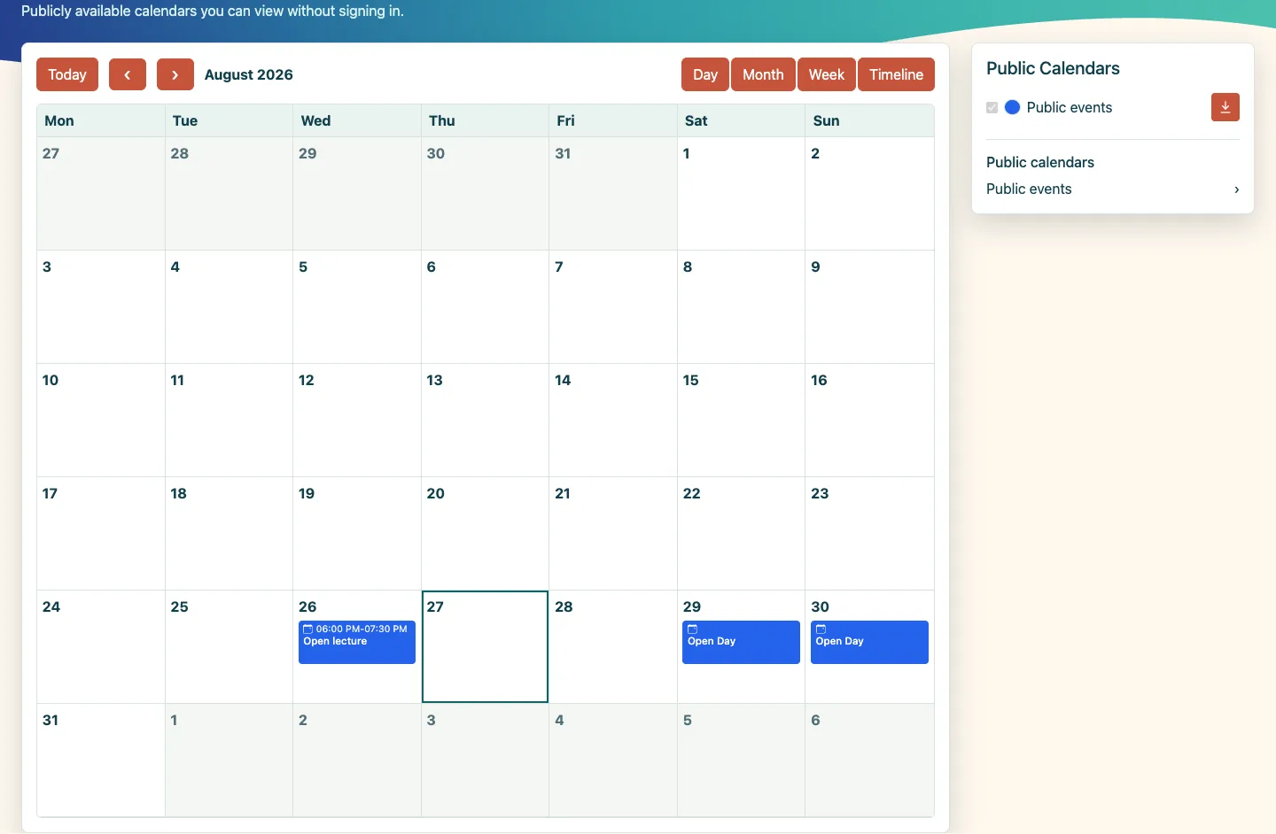 Public calendar without signing in