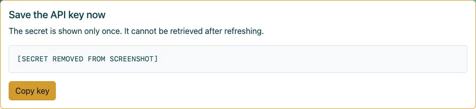 One-time API secret