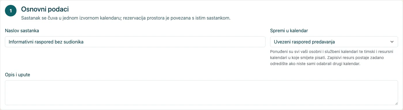 Uvezeni događaj odabran je za uređivanje; čuva se izvorni kalendar.
