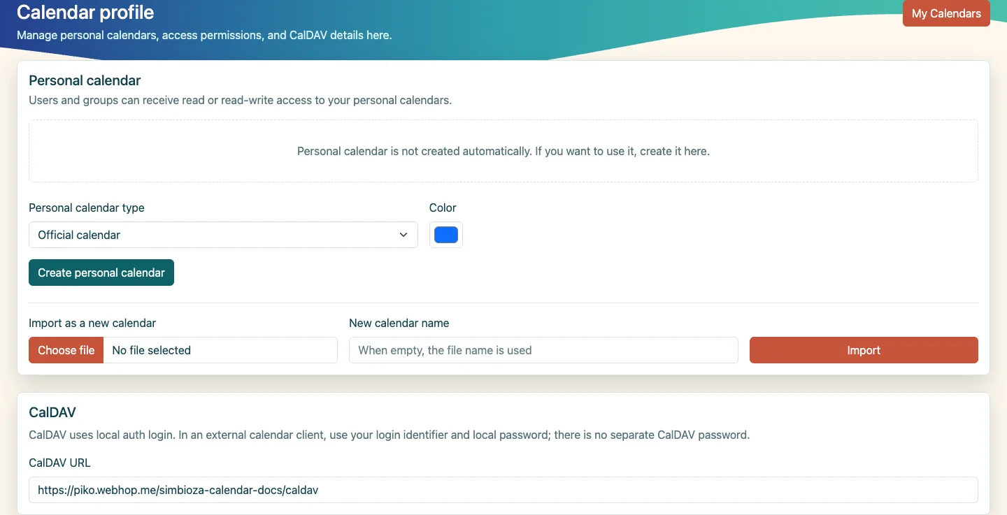 Personal calendar and access