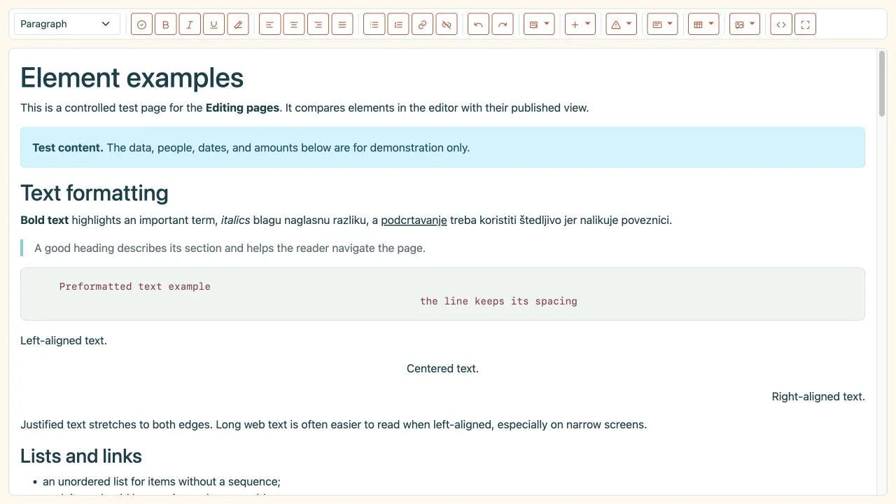 Fullscreen editor with toolbar and content but no document metadata