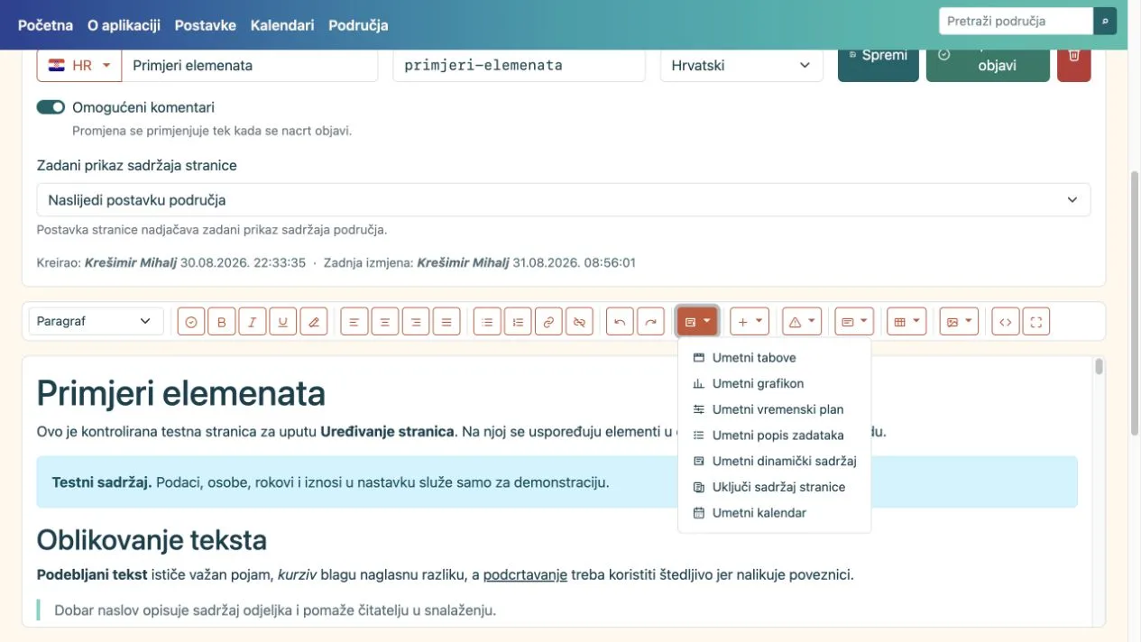 Izbornik Dinamički elementi sa sedam vrsta sadržaja