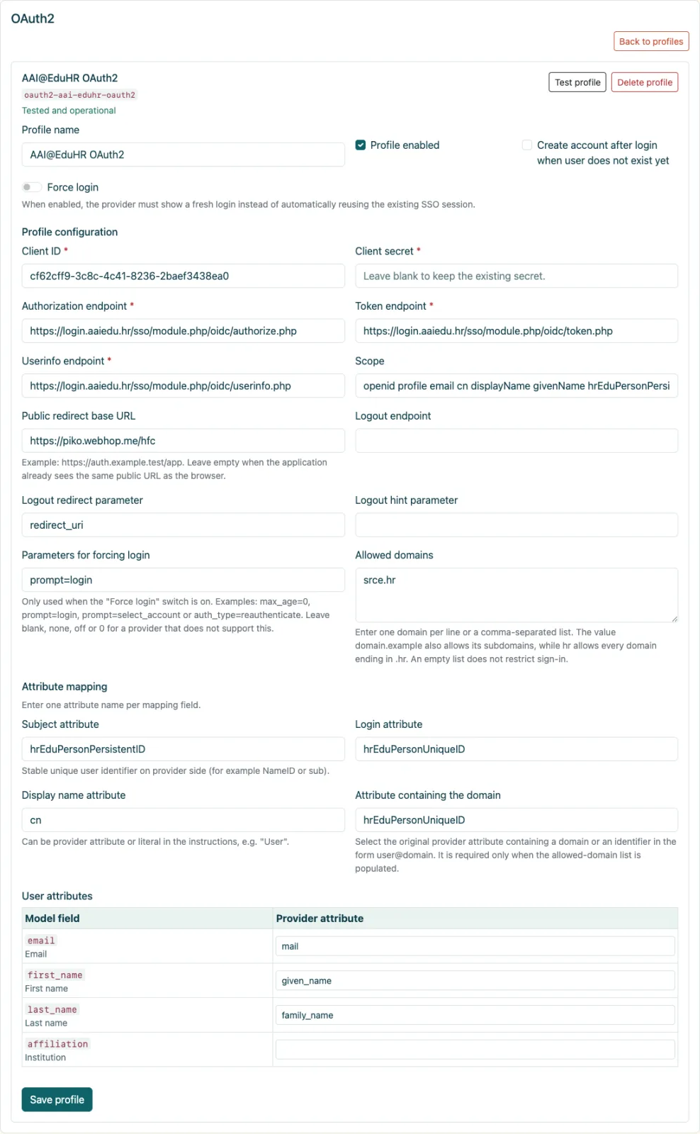 Initial OAuth2 configuration