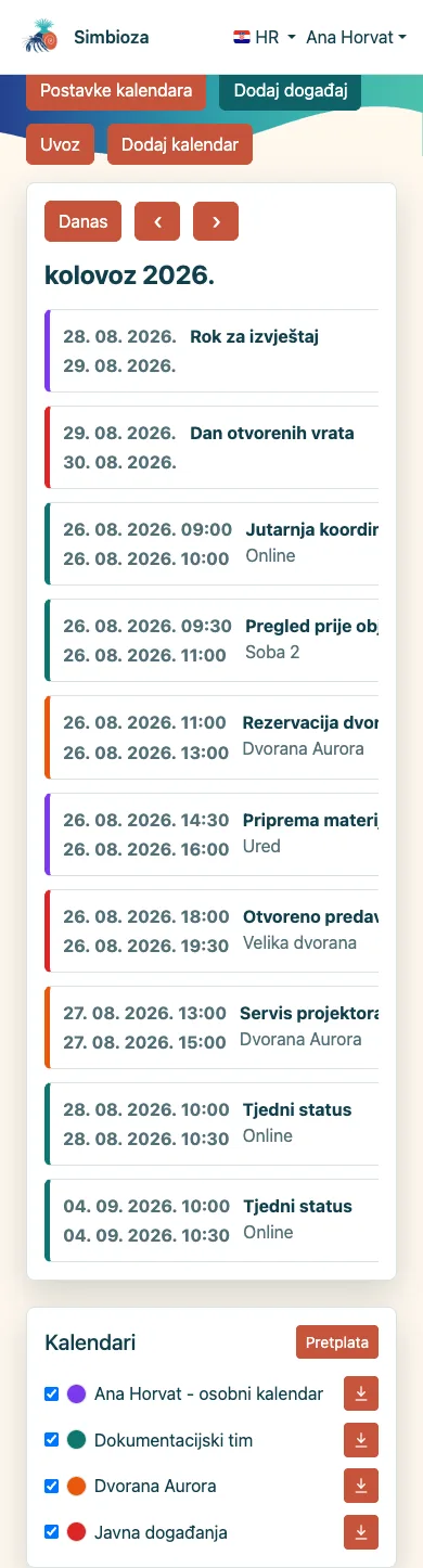 Mobilni prikaz kalendara