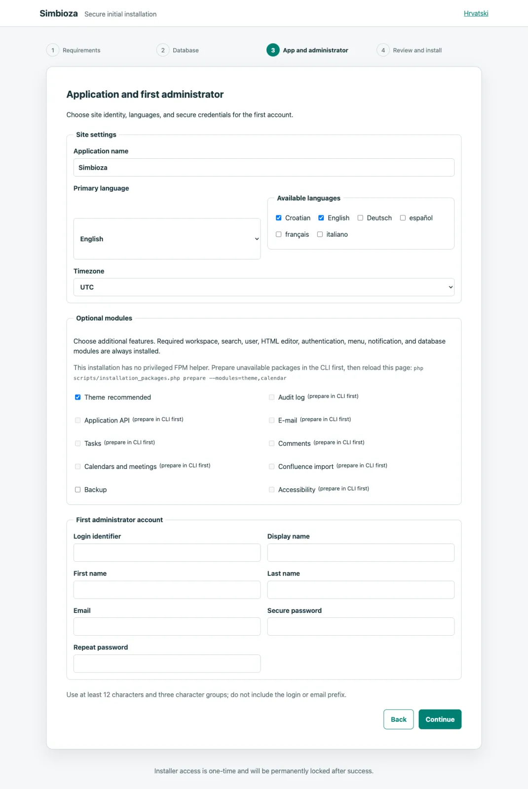 English ordinary FPM: empty application form.