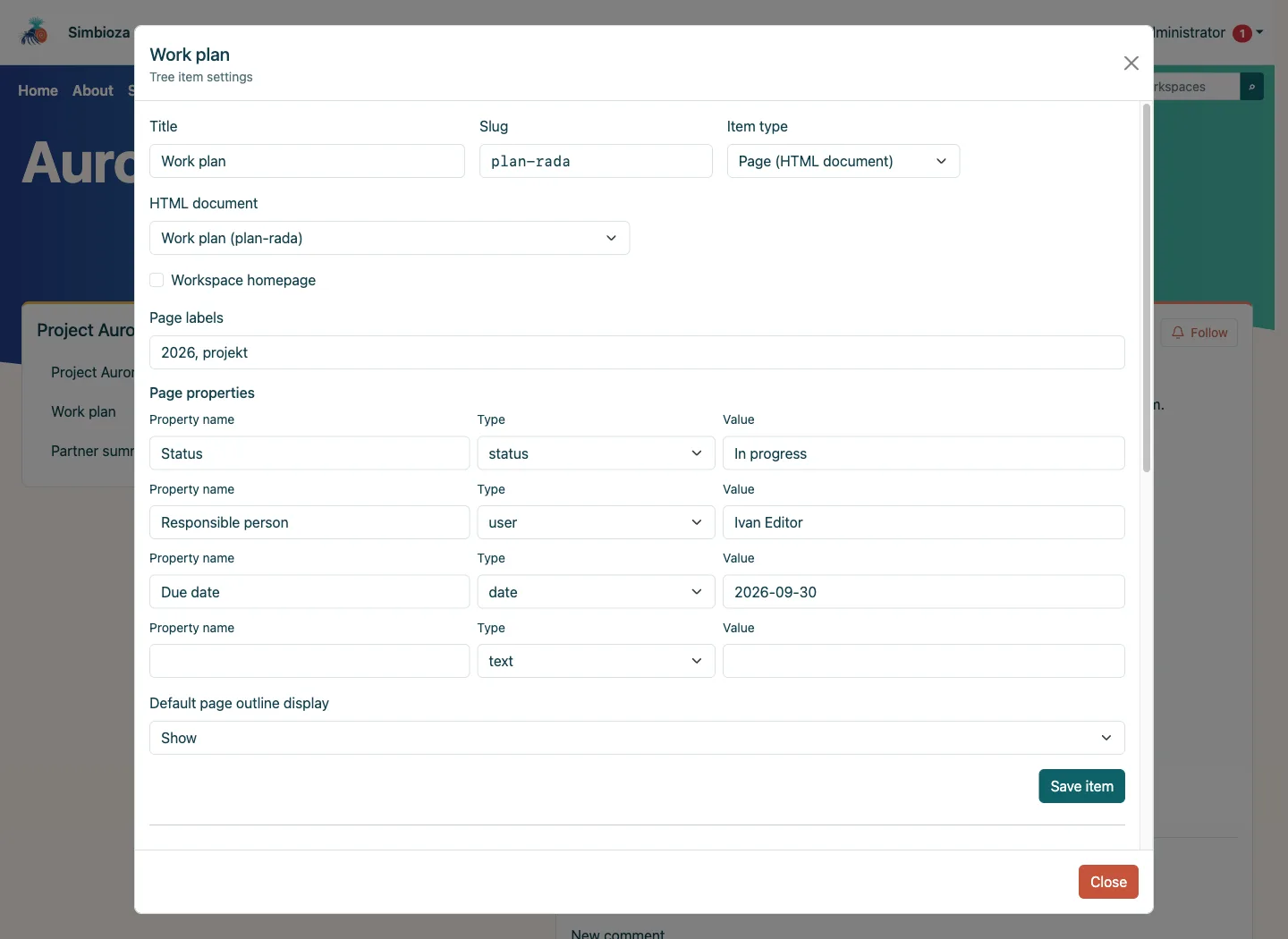 Page settings