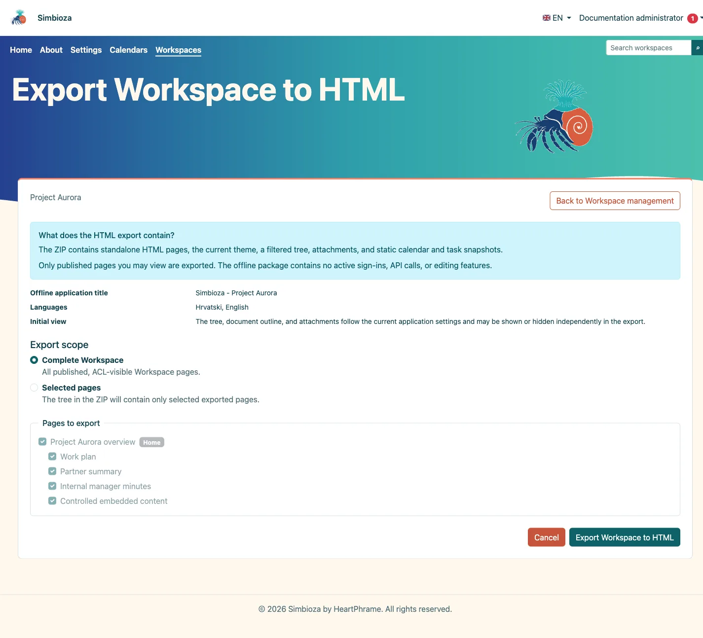 HTML export options