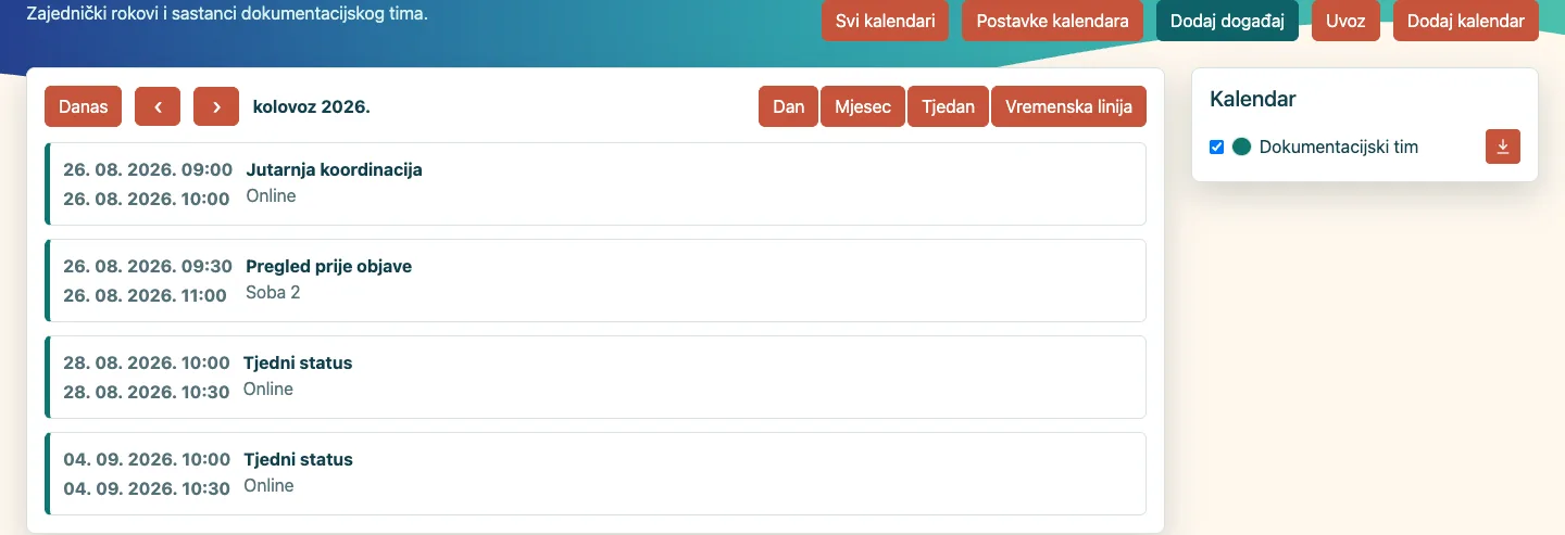 Prikaz jednog kalendara