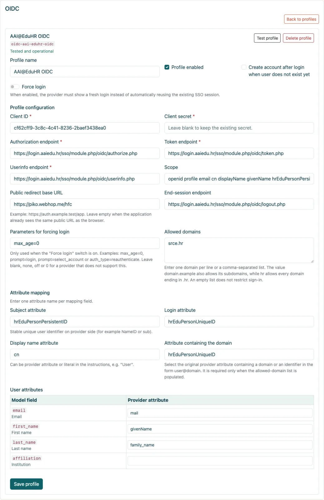 Initial OIDC configuration