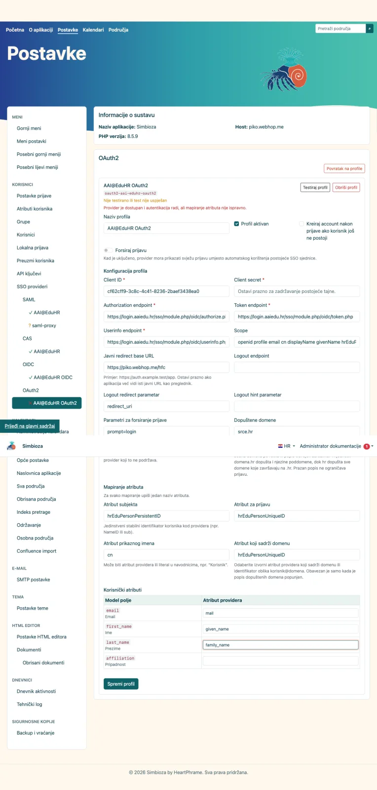OAuth2 mapiranje i domena