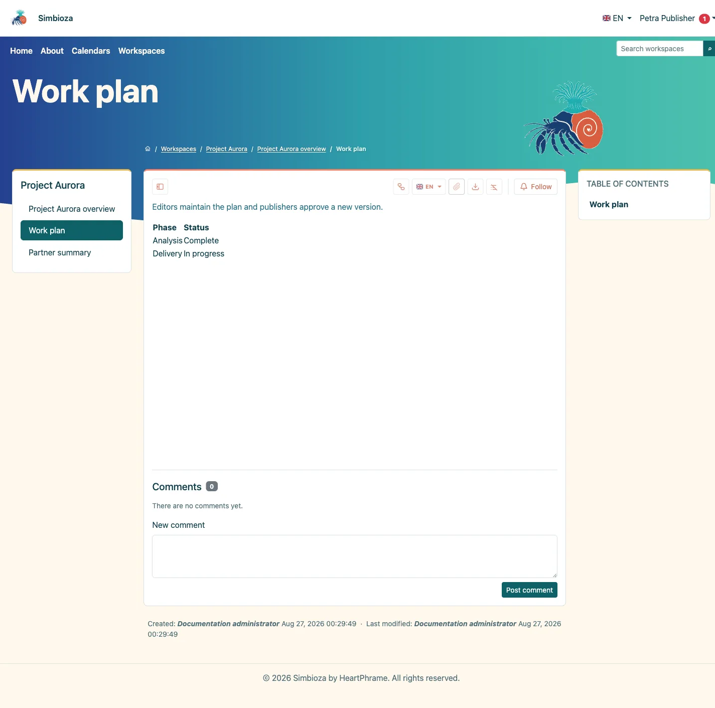 Publisher on a published page