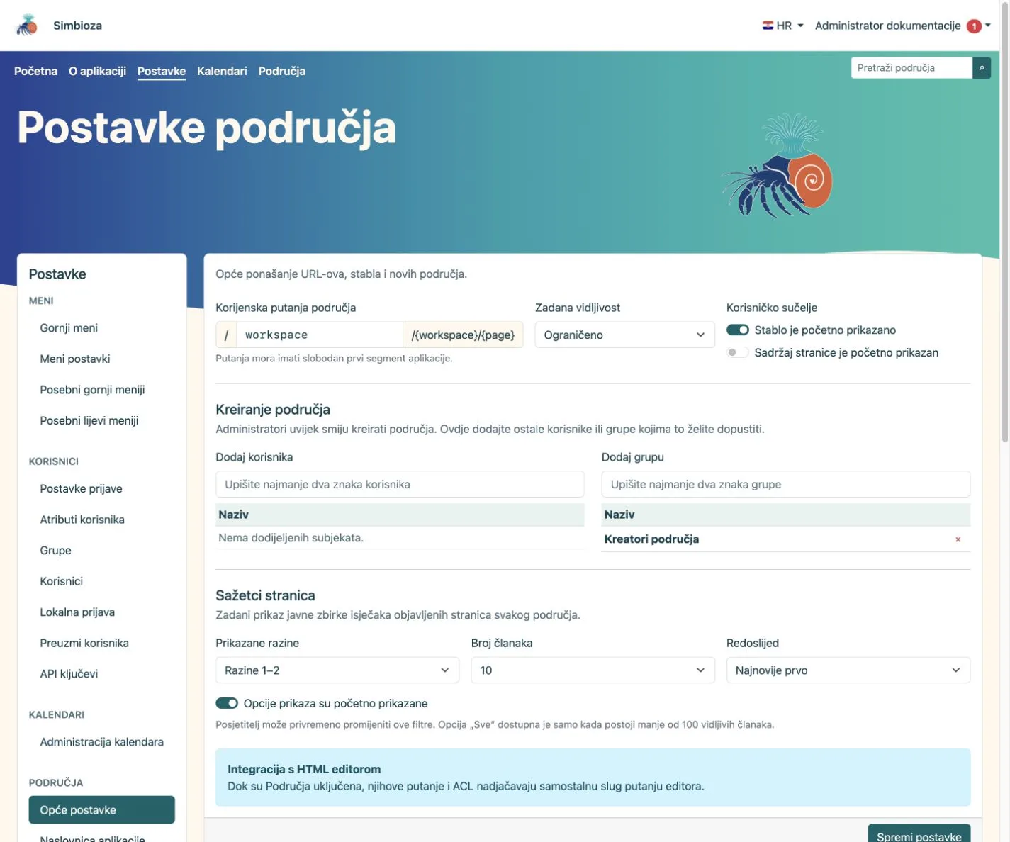 Opće postavke i kreiranje područja