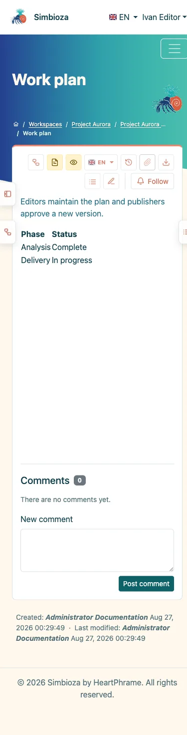 Mobile Workspace page