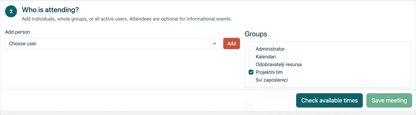 Group attendees and optional inheritance from the calendar.