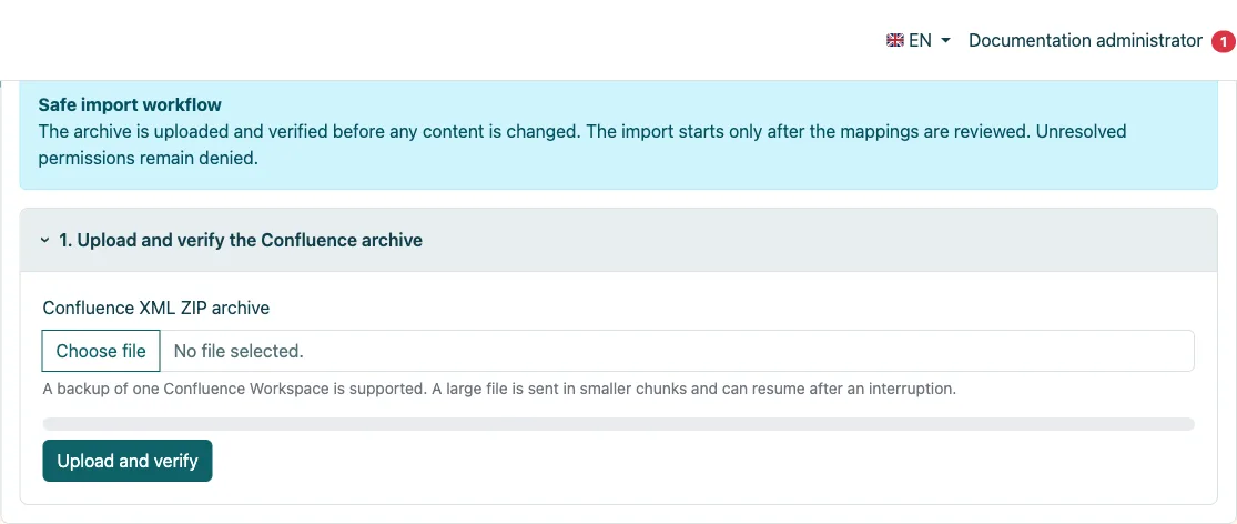 Confluence Import start page