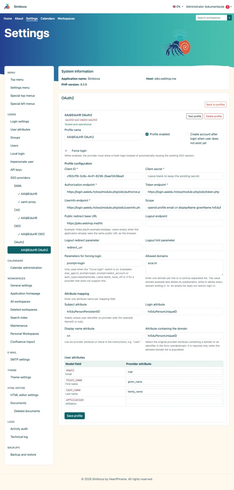 Operational OAuth2 profile